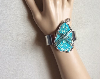 Cuff bracelet, turquoise cuff bracelet, silver cuff bracelet, bold bracelet,