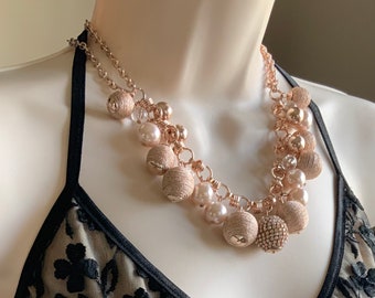 Rose gold color necklace, crystal beads, rhinestone beads, sexy necklace, trendy necklace, up town girls necklace