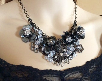 Bib necklace, black necklace, pendant necklace, sexy necklace, gothic