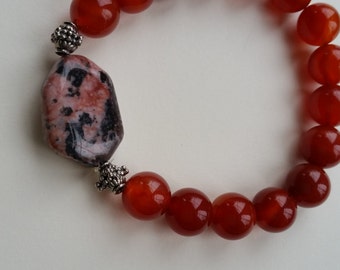 Mens bracelet/ red Agate bracelet/ center marble bracelet/