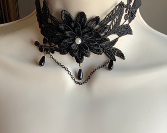 Black choker, Venice lace choker, gothic choker, goth girls, sexy choker, victorian choker