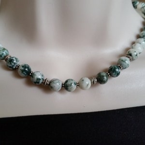 Jungle green necklace/ green jade necklace. sterling silver necklace,