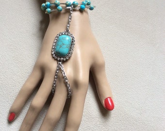 Turquoise rhinestone bracelet, silver bracelet, Victorian bracelet