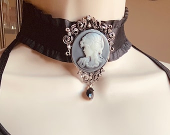 Black choker, cameo choker, black ribbon choker