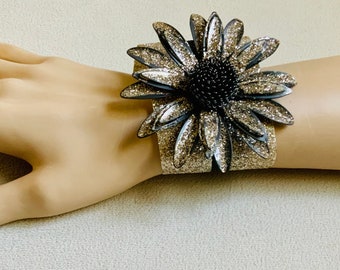 Fancy bracelet, ribbon bracelet. Sunflower bracelet, gold bracelet, black bracelet