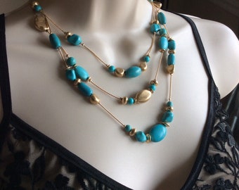 Turquoise necklace ,gold necklace