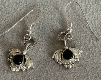 Onyx earrings, Sterling silver earrings, dangling earrings, goth girls earrings