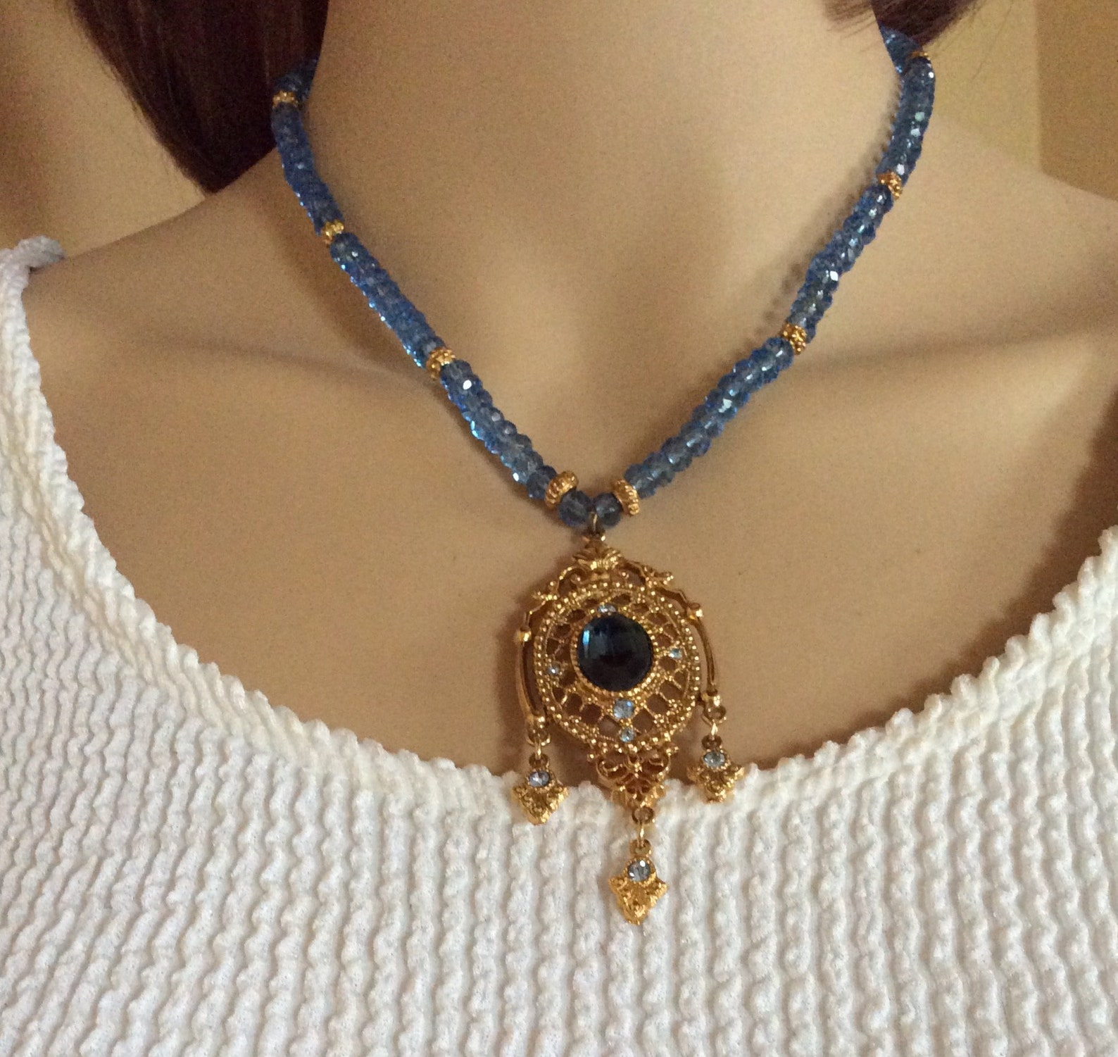 Blue Pendant Necklace. Victorian Necklace. Royal Necklace. - Etsy UK