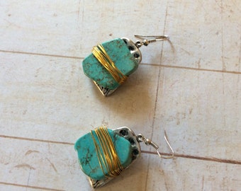 Turquoise earrings, nuggets earrings