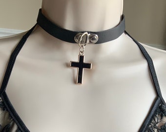 Gothic necklace, black necklace, cross necklace