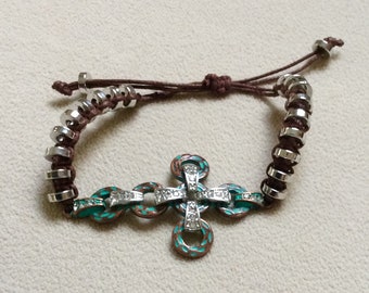 Men’s cross bracelet, goth bracelet, unisex bracelet,leather bracelet