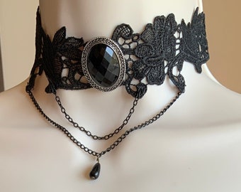 Black choker, Venice lace choker, black pendant, gothic choker, goth girls choker, victorian choker, handmade choker