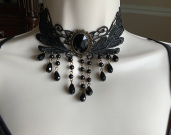 Black lace choker, beaded choker, victorian chocker  gothic choker , goth girls choker, sexy choker