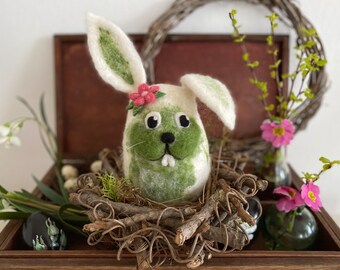 Bunny "Lamp" in the rice nest, felt bunny