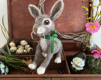 Bunny, gray felt bunny with bow - available immediately