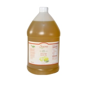 May include: A one-gallon clear plastic jug of Sonoma Farm Lemon Infused Extra Virgin Olive Oil. The label features a green leaf design and a lemon slice with a green leaf.