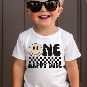 Neutral ONE Happy Dude Shirt, One Happy Dude Tee, One Cool Dude 1st, 1st Birthday Outfit, Neutral Smiley Face Shirt, Tan Smiley Face Shirt