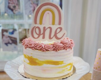 Modern Rainbow Cake Topper, One Cake Topper, Cursive One Topper, Pink Rainbow Cake, Rainbow Smash Cake Topper, Pink Cake Decor, Script One