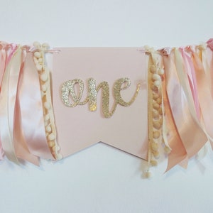 High Chair Banner Girl, First Birthday Girl Decor, Pink Gold 1st Birthday Sign, Blush Pink Party Decor, One Banner Girl, Rose Gold Pink