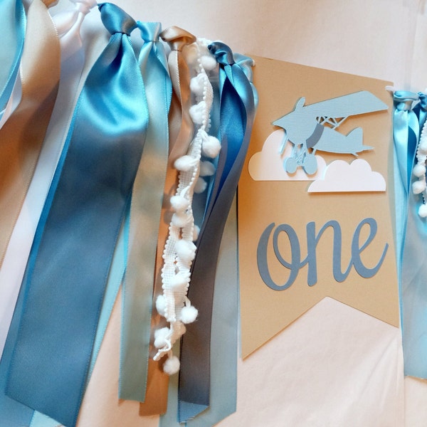 Vintage Airplane 1st Birthday Banner, "Time Flies" High Chair Decor