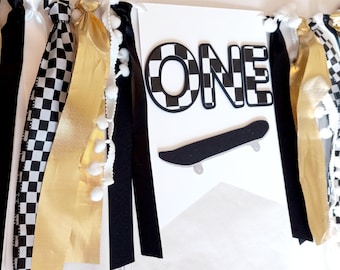 Skateboard One Banner, Skater 1st Birthday Decor, Retro Birthday, Checkerboard One Sign, Fast One Banner, Checkered Skate Theme