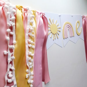 One Pastel Rainbow Banner, One Banner Sun Girl, Pastel Colors High Chair Sign