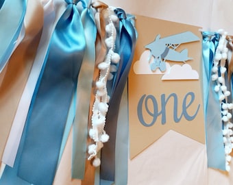 Vintage Plane Birthday Banner, Time Flies 1st Birthday Decor, Airplane High Chair Banner, First Birthday Boy, Cake Smash Boy Plane Theme