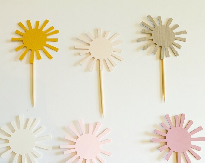 Boho Sunshine Cupcake Toppers - Sun-Themed Birthday Decor, Neutral Sun Cake Toppers, You Are My Sunshine Party Supplies (12 Count) - View #8