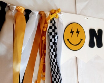 Lightening Bolt Smiley Face Banner, One Happy Dude Decor, One Cool Dude Sign, One Happy Girl High Chair Banner, Retro Skater Birthday