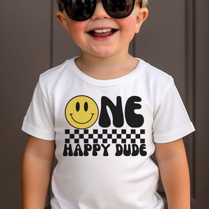 One Happy Dude Shirt, One Cool Dude Tee, Yellow One Happy Dude Tshirt, Mustard Yellow Smiley Face Shirt, First Birthday Boy Outfit