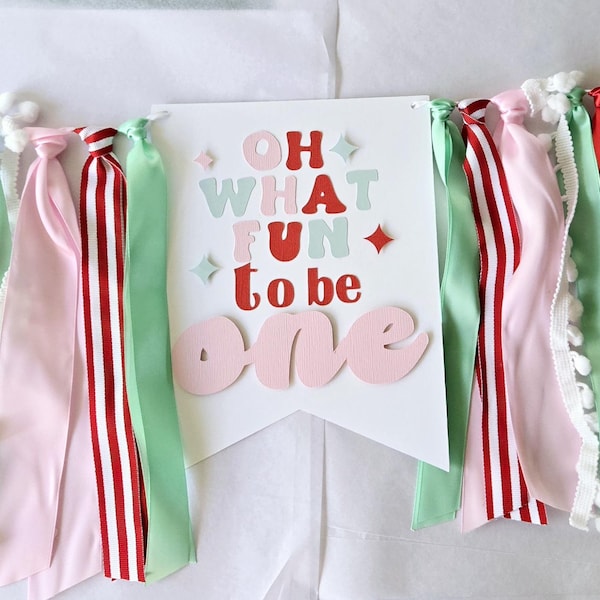 Oh What Fun To Be One Banner Girl, Christmas First Birthday Decor, Baby Girl One Christmas Sign, Girl Christmas Garland, Pink Christmas 1st