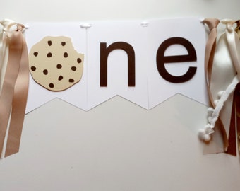 Muted Milk And Cookies First Birthday High Chair Banner, Cookie Banner Tassels, High Chair Garland, Neutral Brown Cookie Cake Smash Banner