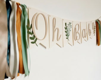 Greenery Baby Shower Banner, Eucalyptus Decor, Succulents Baby Shower Garland, Baby Sprinkle Backdrop, Woodland Bunting, Neutral Shower