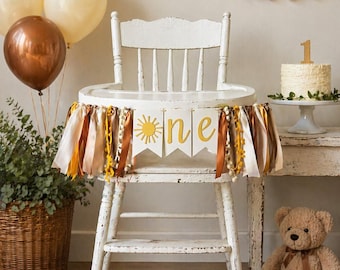 Neutral One Sun High Chair Banner, Muted Earth Tone First Birthday Banner, Gender Neutral Decorations, Rustic Modern Boho Banner, Warm Color