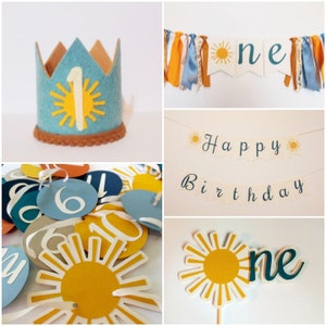 Boys Sun Party Package, Blue Sun One, Sunshine 1st Birthday Boy, Muted Sun Theme, First Party Bundle, Your Are My Sunshine Decorations