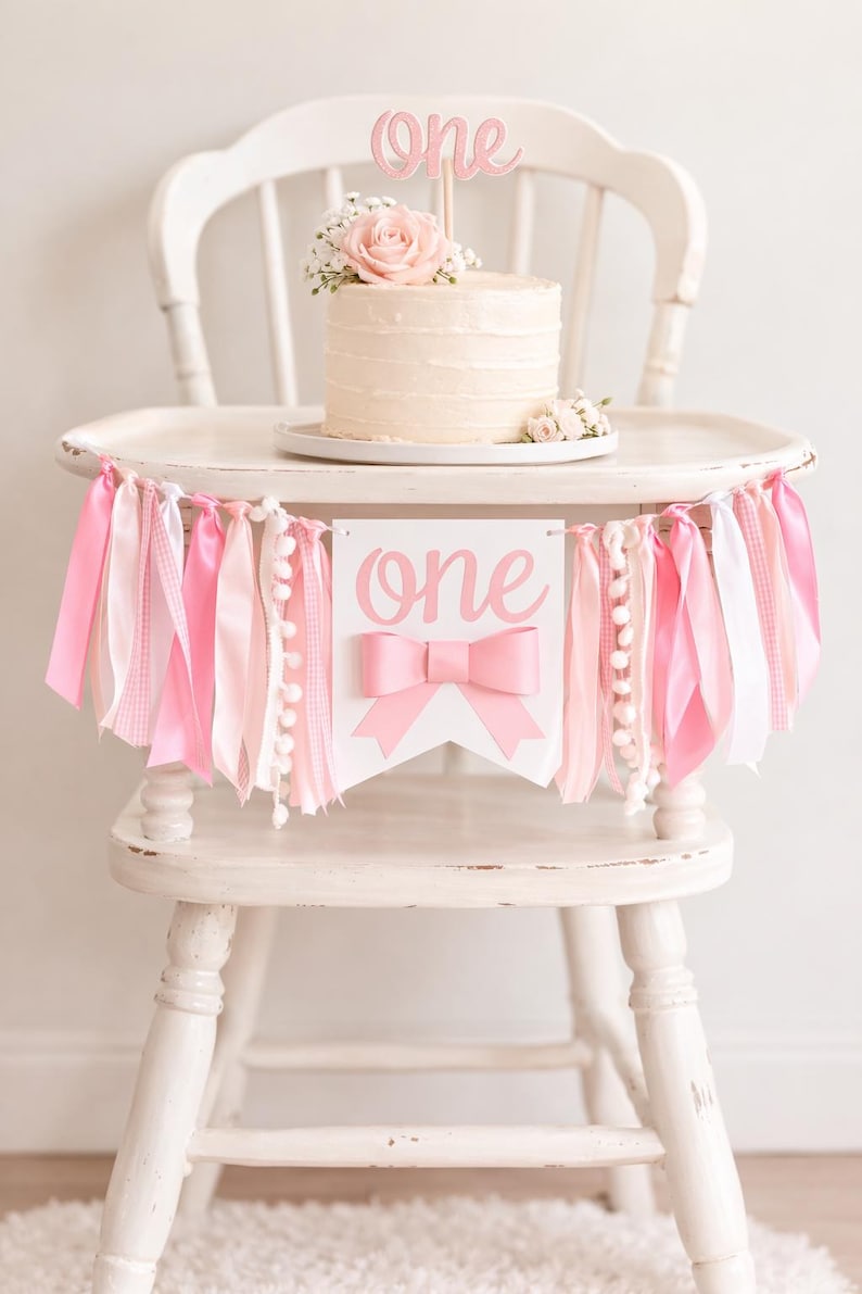 Pink Bow High Chair Banner, Coquette 1st Birthday Decor, First Birthday ...
