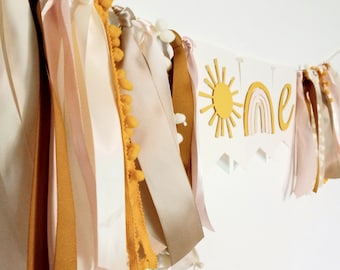 Neutral Sun Rainbow Banner, Natural Cake Smash Banner, One Sun Garland, You Are My Sunshine, Rainbow First Birthday Girl, 1st Birthday Girl