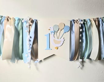 One Silly Goose Banner For Baby Boys First Birthday, High Chair Banner Boy, 1st Birthday Decor, One Silly Goose Cake Smash Sign Blue Gingham