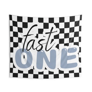 Fast One Backdrop Sign, Fast One First Birthday Decorations, First Lap Around The Track Party Props, Blue Fast One Banner, Baby Boys 1st Lap