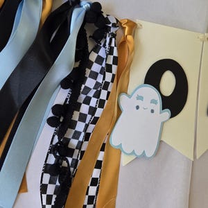 Ghost High Chair Banner Boy, One Spooky Dude Sign , Halloween 1st Birthday Groovy Retro Style, First Boo Day Blue Black, Spooky One Checker