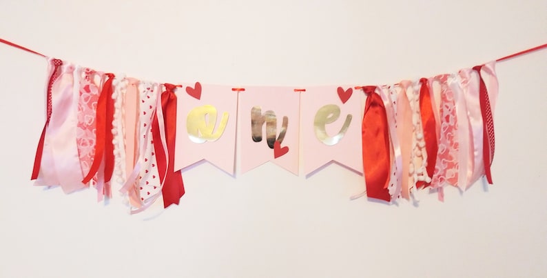Heart Themed Baby Girl Birthday Decorations Sweet One 1 Year Garland Sweetheart Banner Valentines Banner Valentine Day Birthday