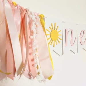 Pink And Yellow Sun Banner, You Are My Sunshine, High Chair Banner Girl, Boho Sun 1st Girl, One Sun Sign Girl, Baby Girl First Decor