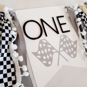 Fast One High Chair Banner, Racecar 1st Birthday Decor, Retro Car Birthday, Two Fast, Checkered Flag One Sign, Two Fast Banner