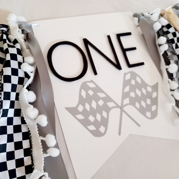 Fast One High Chair Banner, Racecar 1st Birthday Decor, Retro Car Birthday, Two Fast, Checkered Flag One Sign, Two Fast Banner