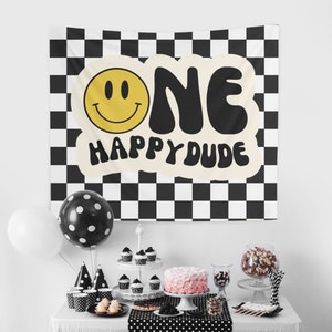 One Happy Dude Backdrop, Mustard Smiley Face Wall Hanging, One Happy Dude Photo Props, Cake Smash Sign, Birthday Backdrop, First Birthday