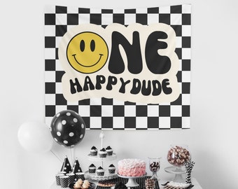 One Happy Dude Backdrop, Mustard Smiley Face Wall Hanging, One Happy Dude Photo Props, Cake Smash Sign, Birthday Backdrop, First Birthday