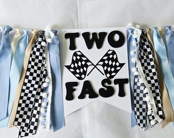 Two Fast High Chair Banner, Two Fast One Garland Baby Boy, Fast One Ribbon Garland, Two Fast Chair Bunting Boy 2nd Birthday, Second Birthday