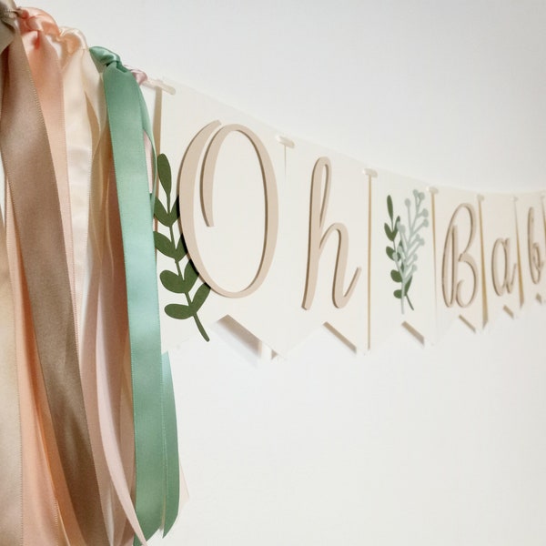 Baby Girl Shower Banner, Green And Blush Baby Shower Garland, Pink And Sage Baby Shower Sign