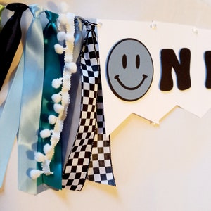 Blue One Happy Dude High Chair Banner, First Birthday Boy Decor, One Cool Dude Sign Blue, Checkered Birthday Decor, Custom Checkered Garland