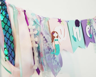 Mermaid High Chair Banner, Under Water Theme Banner, Under The Sea First Birthday Sign, Seashells Banner, Sea Creatures